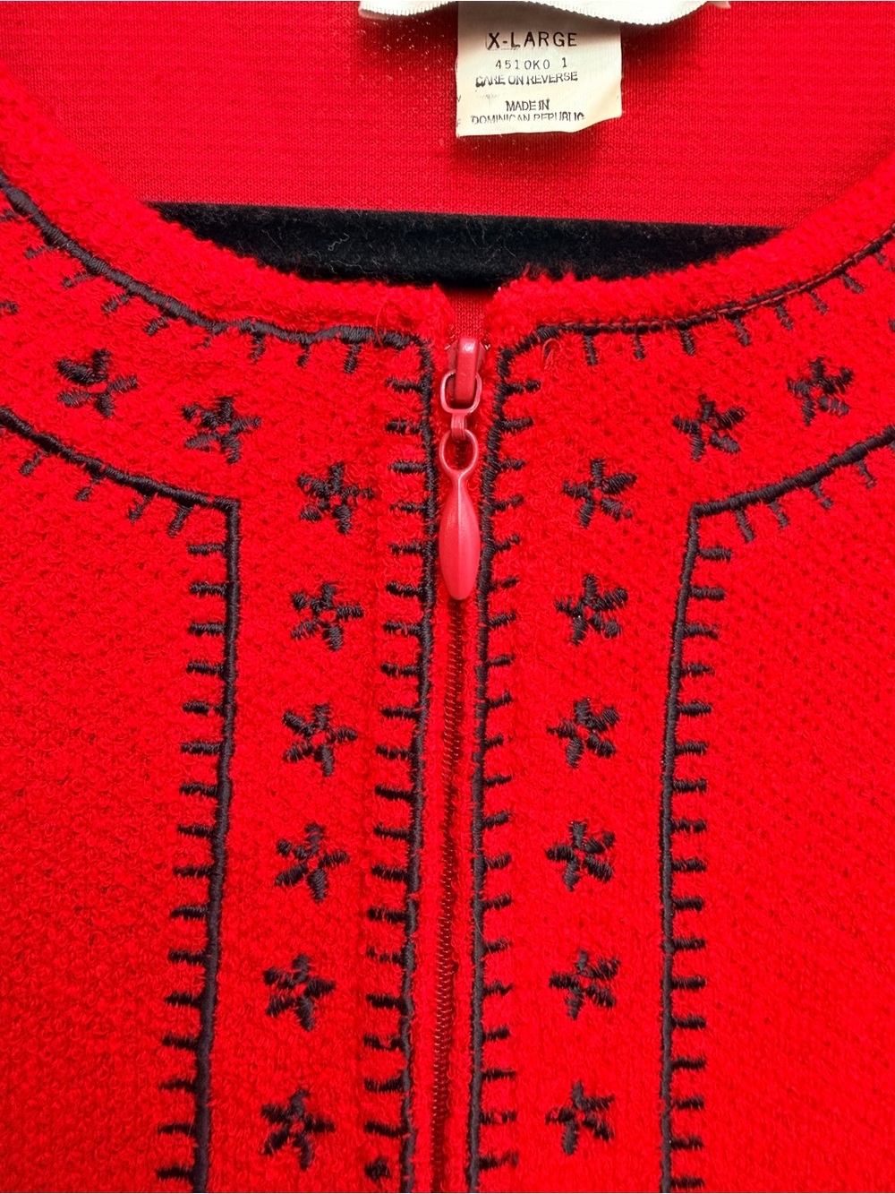 Vintage Cathy Daniels 90’s Red Embroidered Zip Front Cardigan Sweater Size XL - Picture 3 of 9